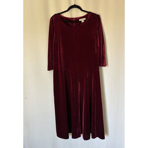 Coldwater Creek Dress XL Petite Red Aline Midi Burgundy Red Velvet